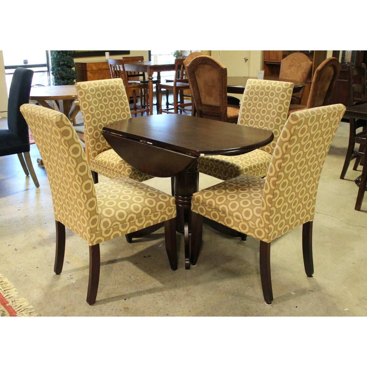 Drop-Leaf Cherry Table w/4 Upholstered Chairs