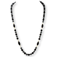 Handknotted Black Onyx Pearl Hematite 14K Gold Bead Necklace