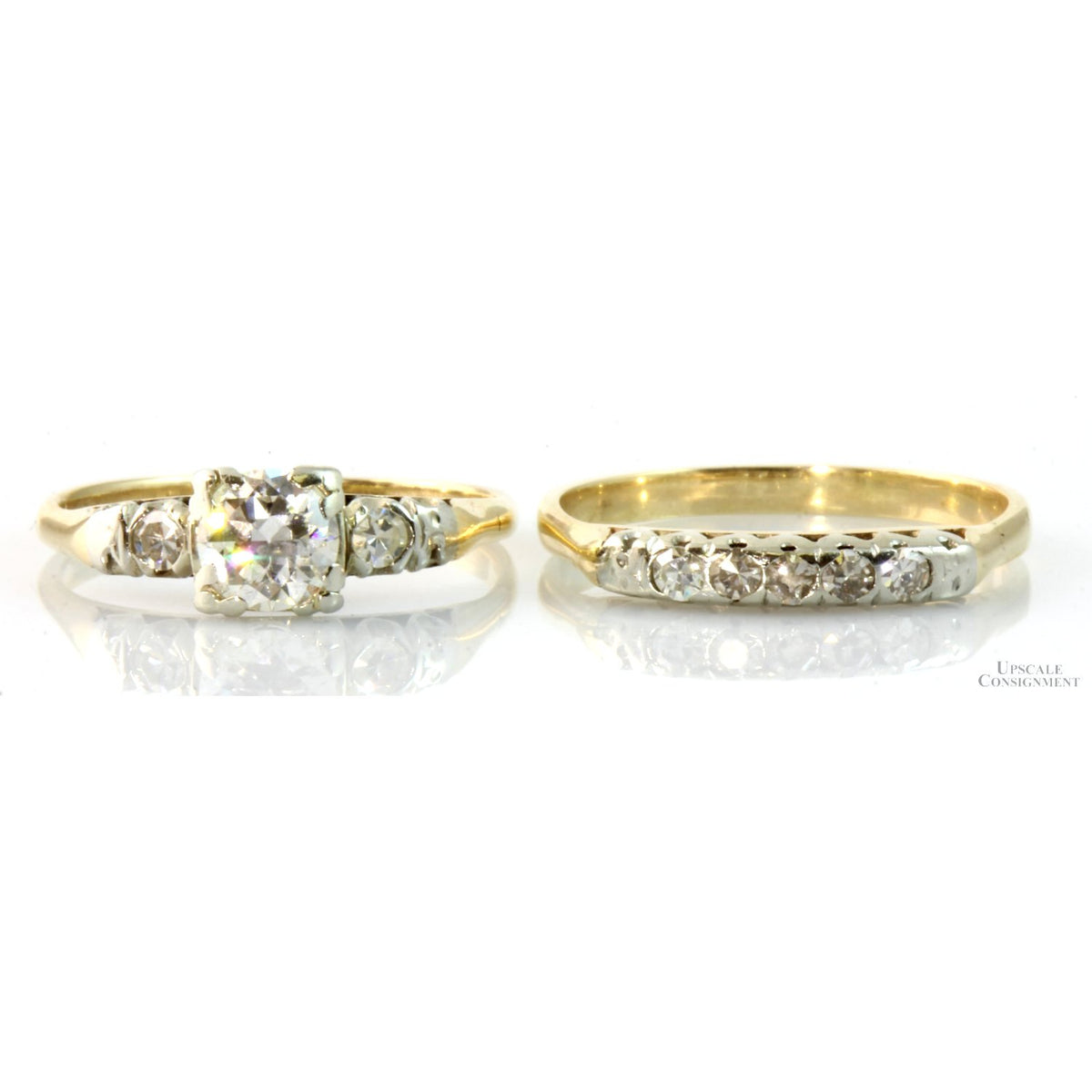 Circa 1940s .85ctw Diamond 14K Yellow Gold Wedding Ring Set