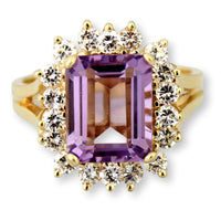 3ct Amethyst & Colorless Sapphire Halo 14K Gold Ring