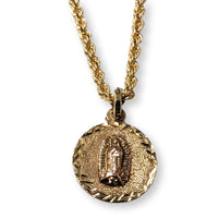 14K Yellow Gold Italian Virgin Mary Pendant & Chain Necklace