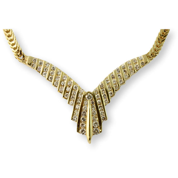 3.25ctw Diamond  V-Shaped 14K Yellow Gold Formal Necklace