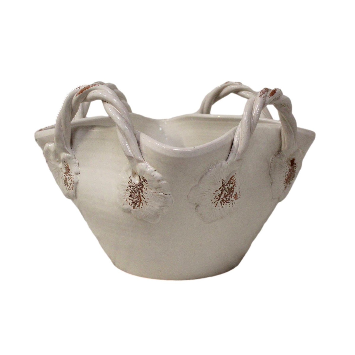 Decorative White Ceramic Bowl w/Rope Handles