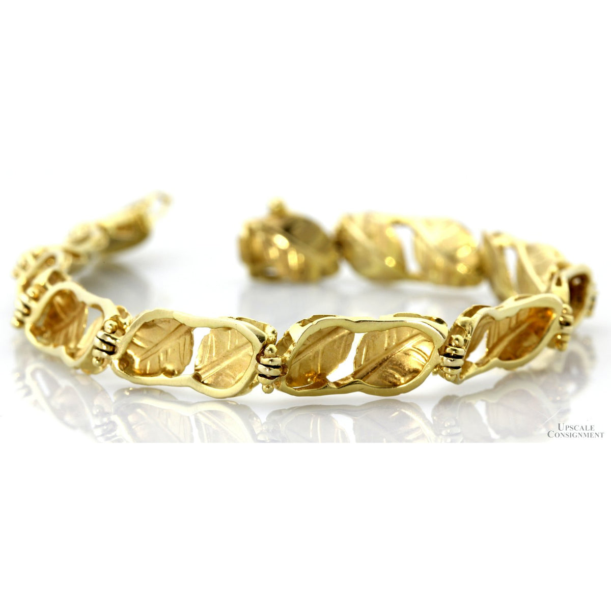 Italian Artisan 14K Yellow Gold Diamond-Cut Leaf Link Bracelet