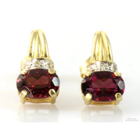 Oval Garnet & Diamond 14K Gold Earrings