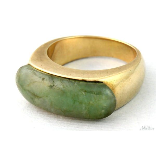 14K Yellow Gold Green Jadeite Saddle Ring – Natural Jade