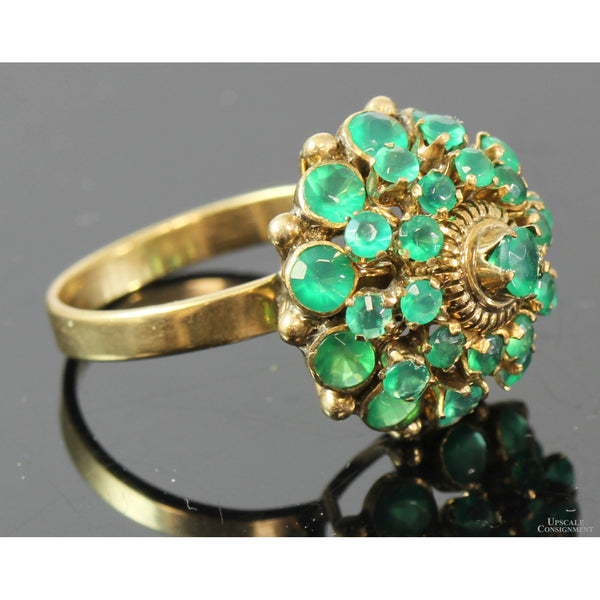 14K Dome Design Ring - Faceted Glowing Chrysoprase Gems