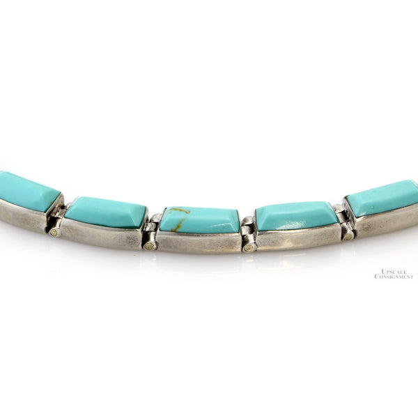 Vintage Mexican 950 Silver Robin's Egg Blue Graduated Turquoise Bracelet