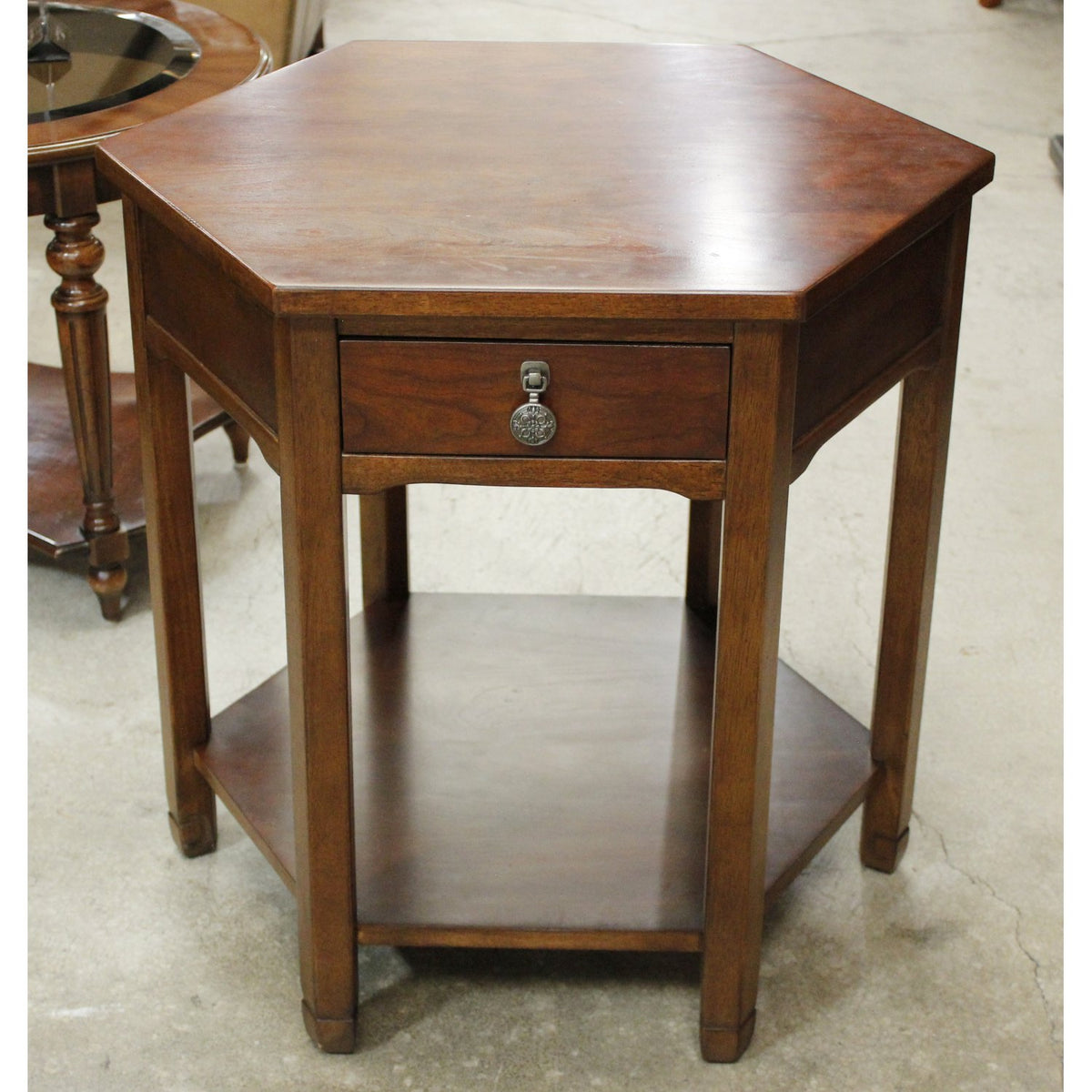 Bernhardt Walnut Hexagon Accent Table