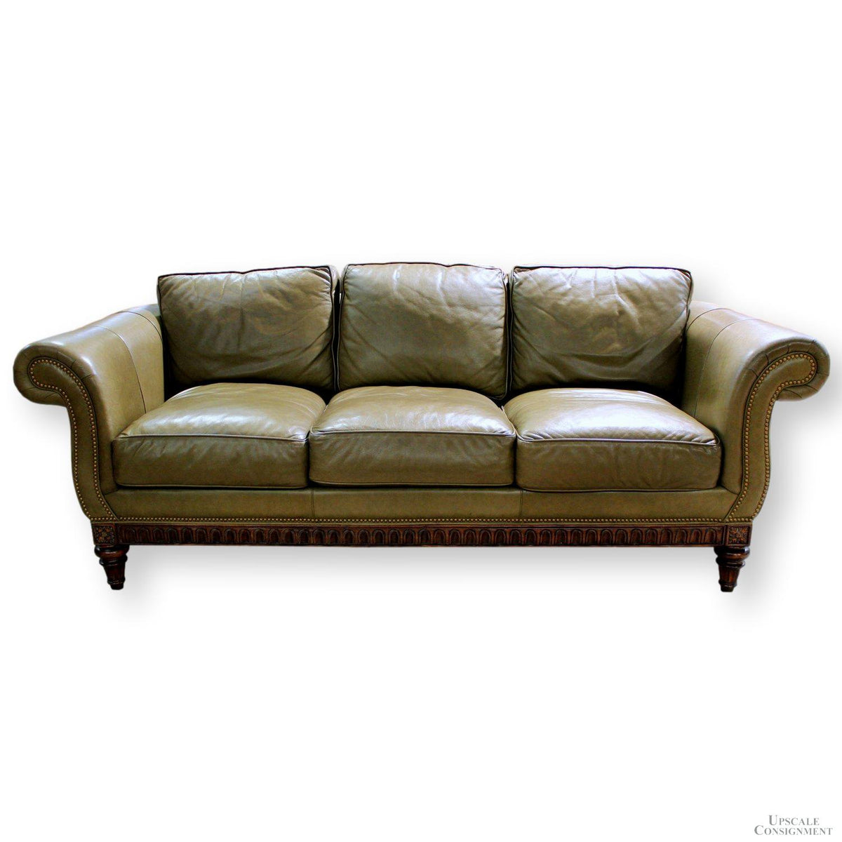 Hancock & Moore Olive Leather Roll Arm Sofa