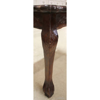 Carved Mahogany End Table w/Pink Stone Top