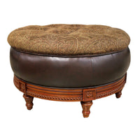 Paisley Brown & Gold Tufted Ottoman