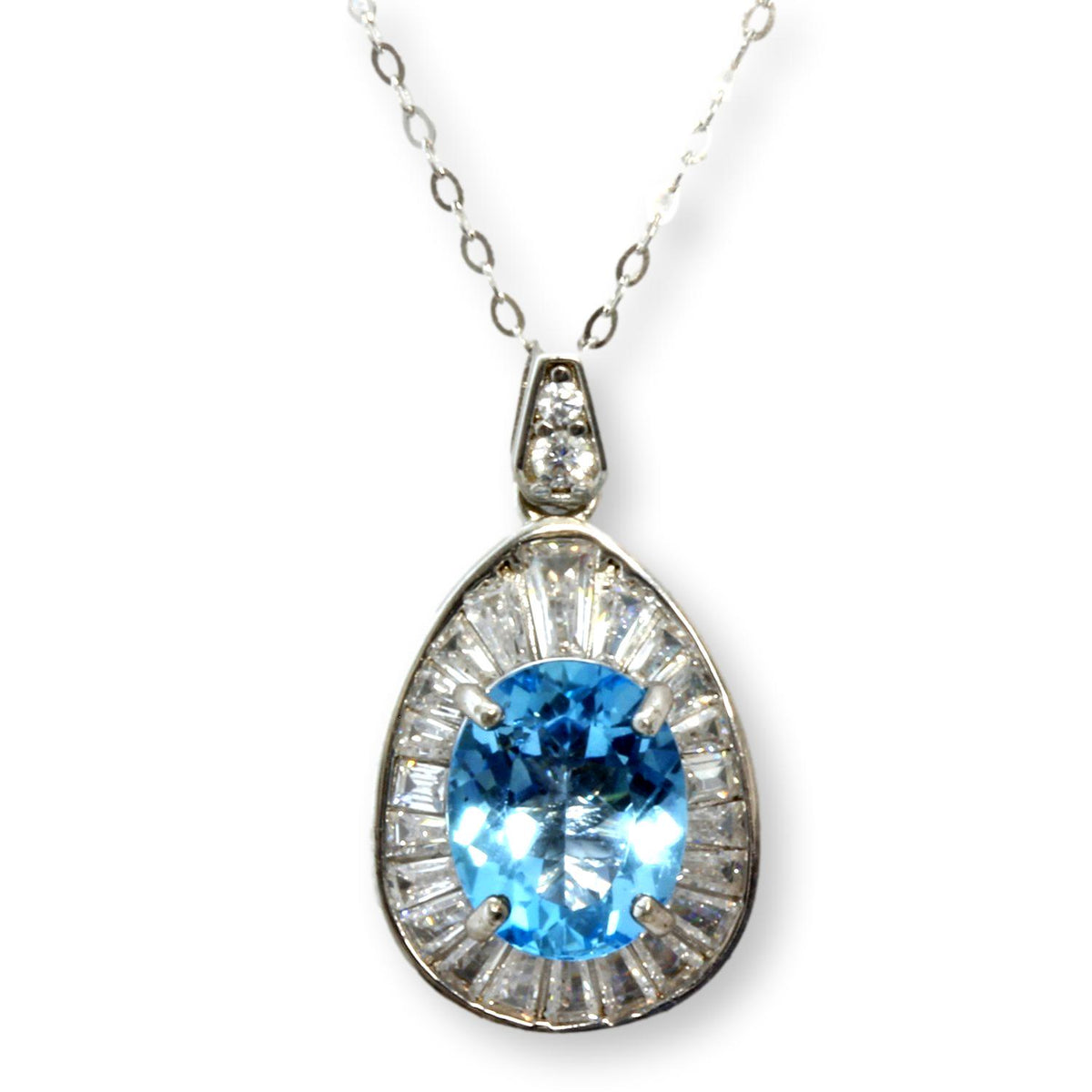 Sterling Silver Swiss Blue Topaz & Colorless Accent Stone Necklace