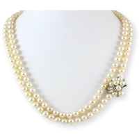 Cultured Pearl 42" Rope Strand 14K Gold .62ctw Diamond Shortener
