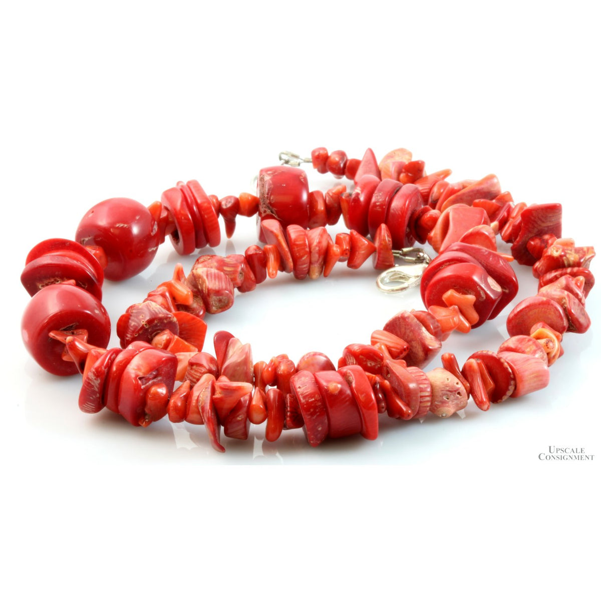 Red Coral Bead & Sterling Silver Necklace, Bracelet Earring Set