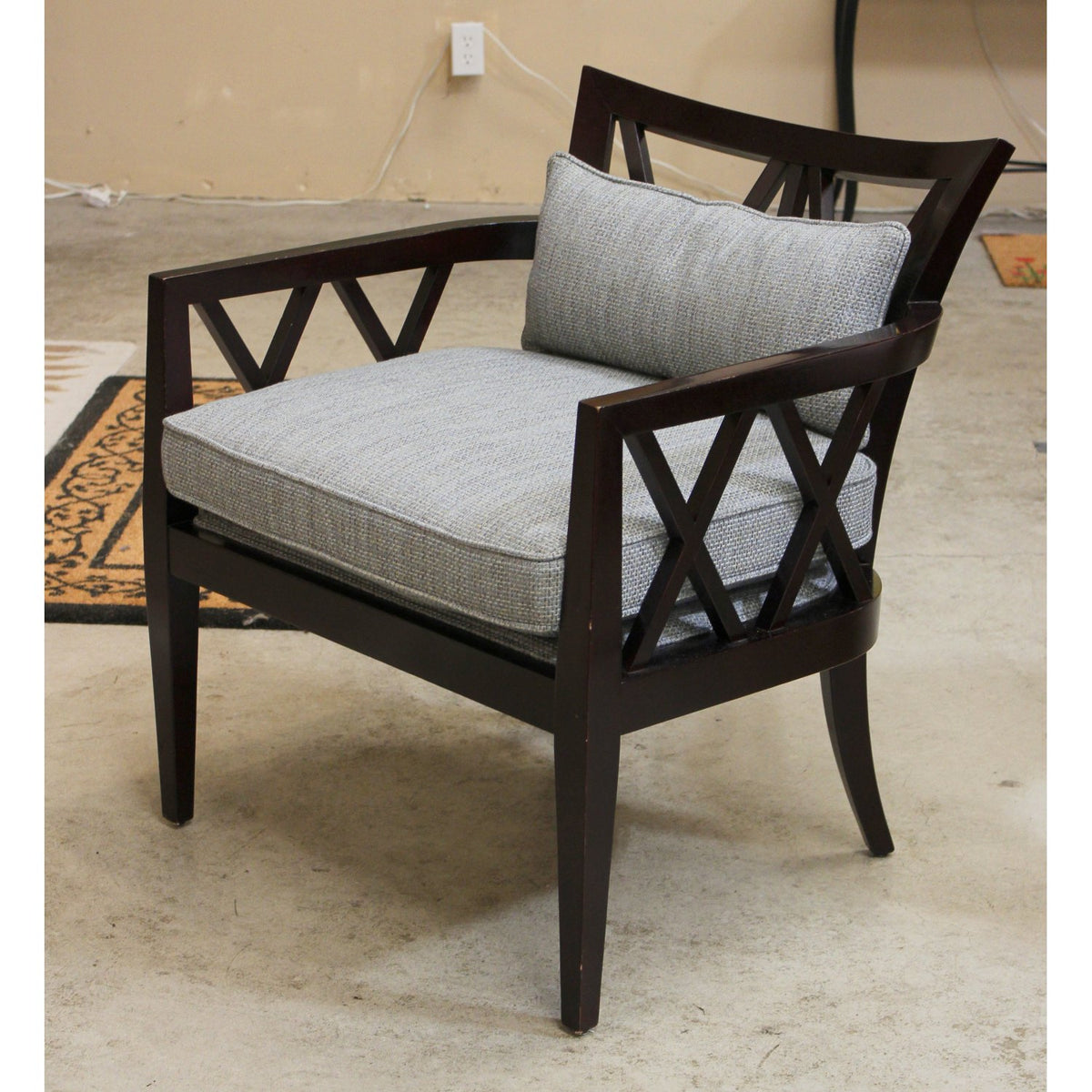 Wood Frame Chair w/Lt. Blue Tweed Uph