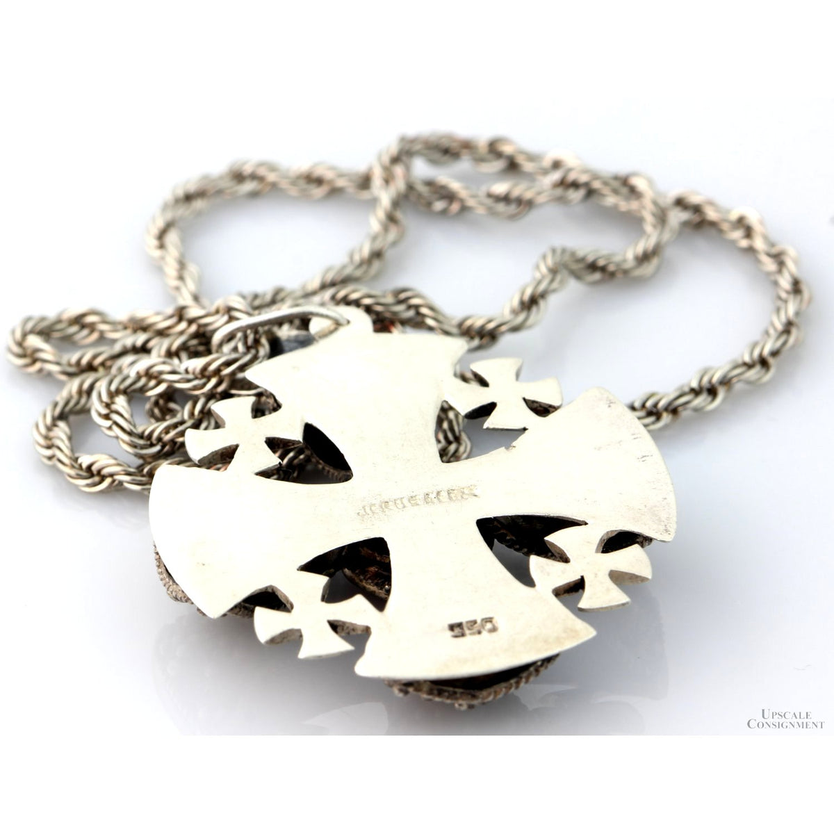 950 Silver Jerusalem Cross Necklace - Synthetic Ruby - Ornate Filigree ...