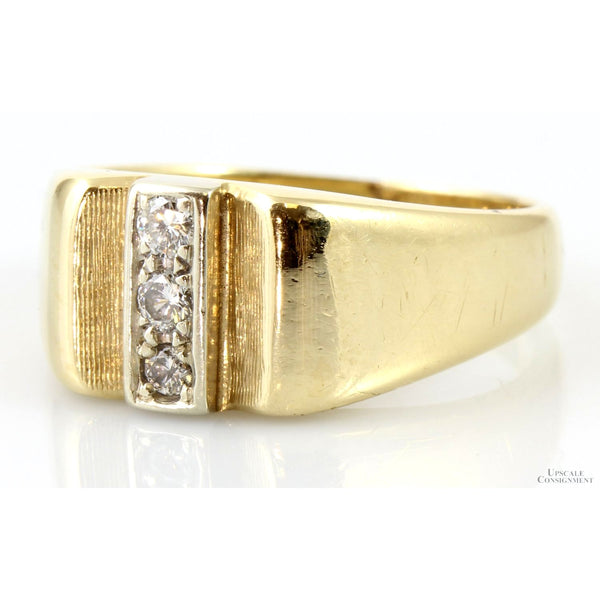 Vintage Three-Stone Men's .26ctw Diamond 14K Gold Ring