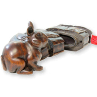 Vintage Asian Carved Rabbit Compartment Box w/Inset Eyes