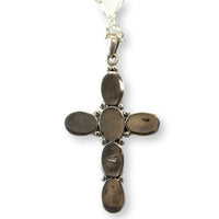 Vintage Sterling Silver Blue Created Opal Cross Pendant & 18" Chain