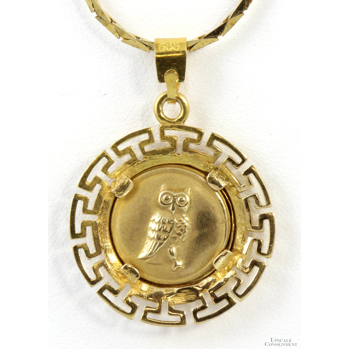 14K Greek Goddess Athena & Owl Coin Pendant Necklace