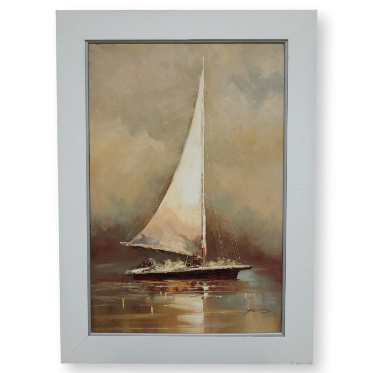 Framed Sailboat Original Oil Painting