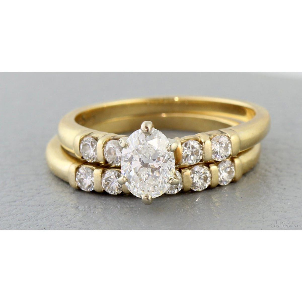 14K Gold Oval Diamond Engagement Ring & Wedding Band Set – Approx. 1.15 CTW