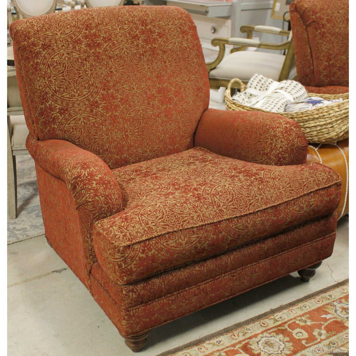 Ethan Allen Red & Gold Medallion Pattern Club Chair