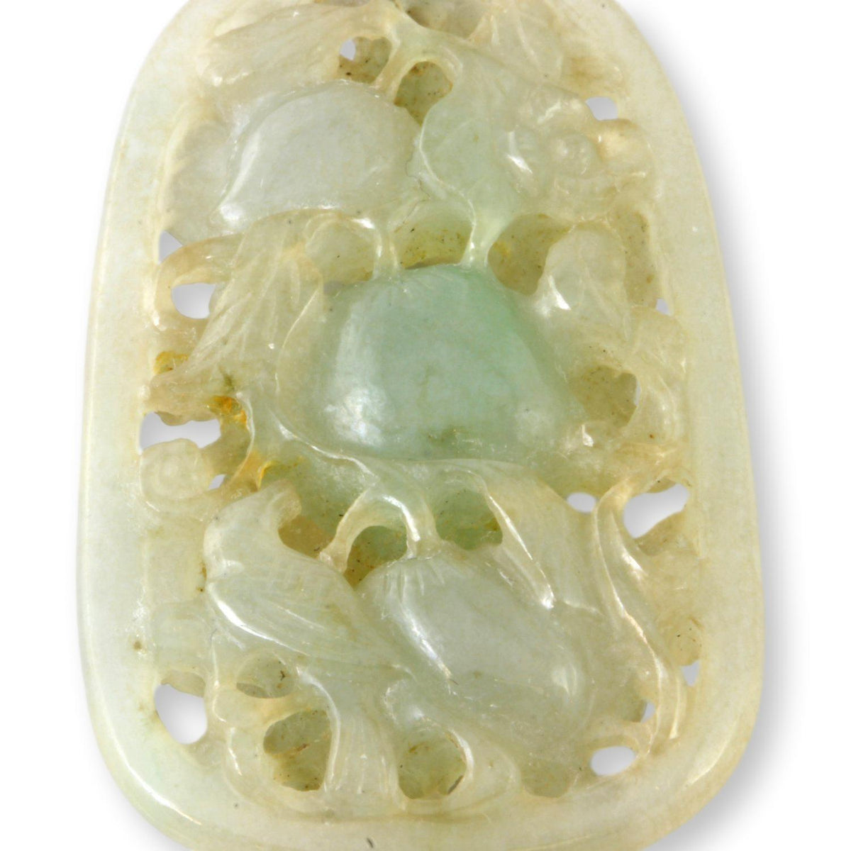 Apple Green Jadeite Jade Open Carved Design 14K Gold Pendant