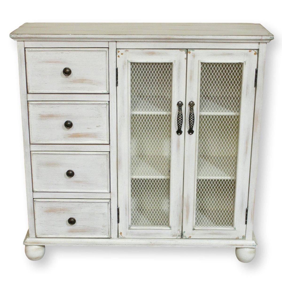 Hand-Rubbed Whitewash Narrow Cabinet w/Drawers