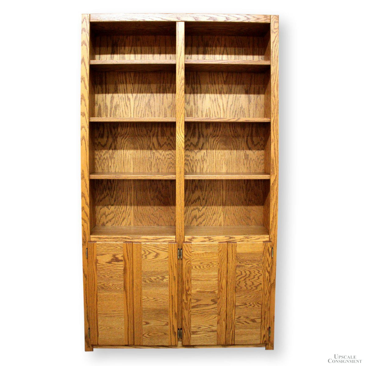 Oak Double Bookcase w/Cabinet