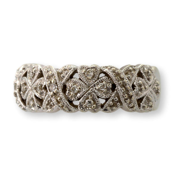 14K White Gold Celtic-Inspired Shamrock Diamond Ring