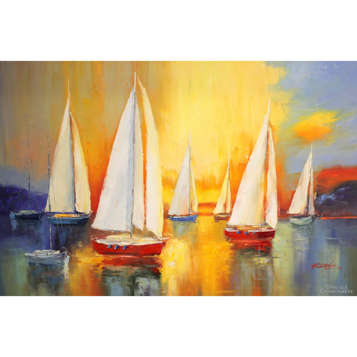 Framed Original Oil Painting - Sailboats