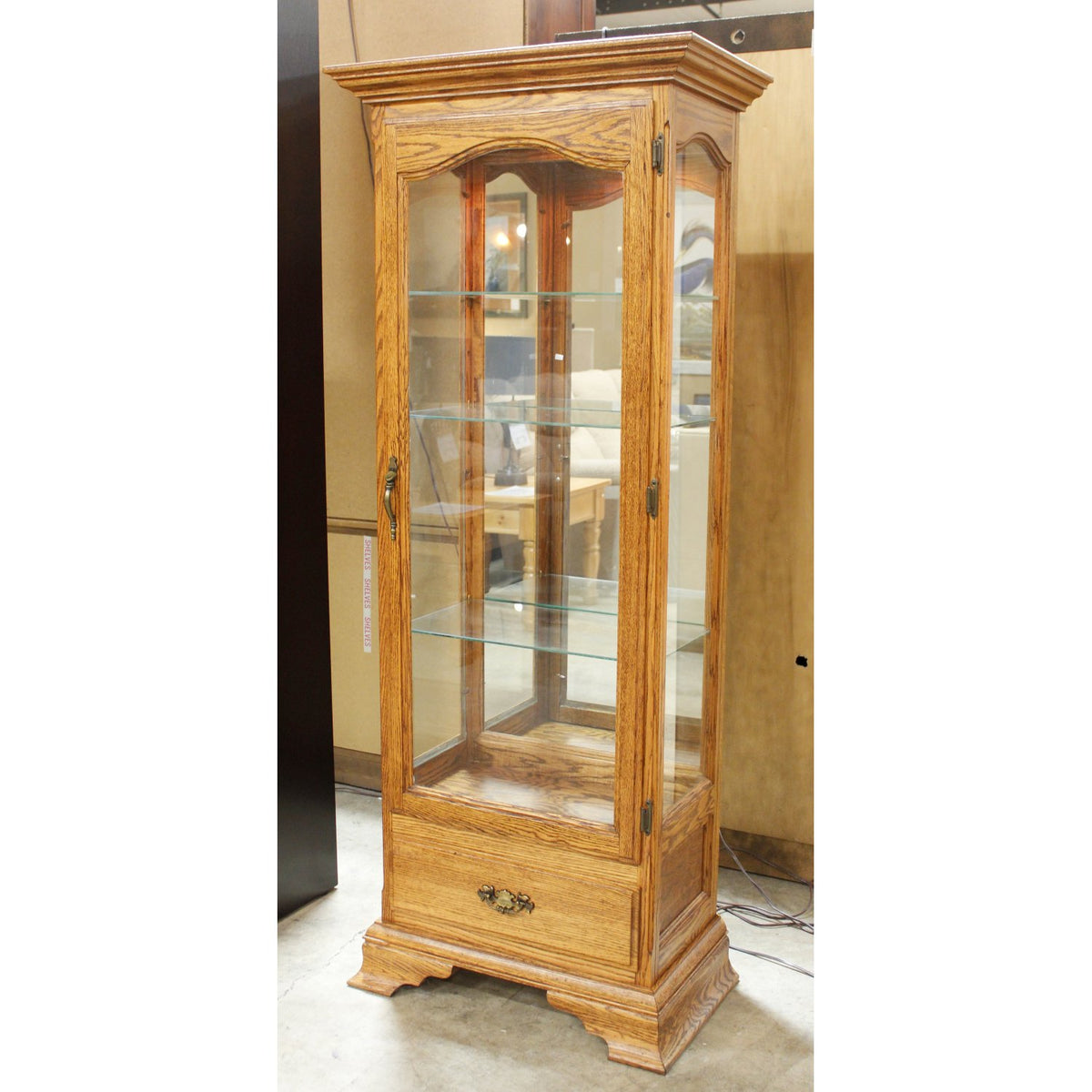 Walton Mfg. Oak Curio w/Drawer