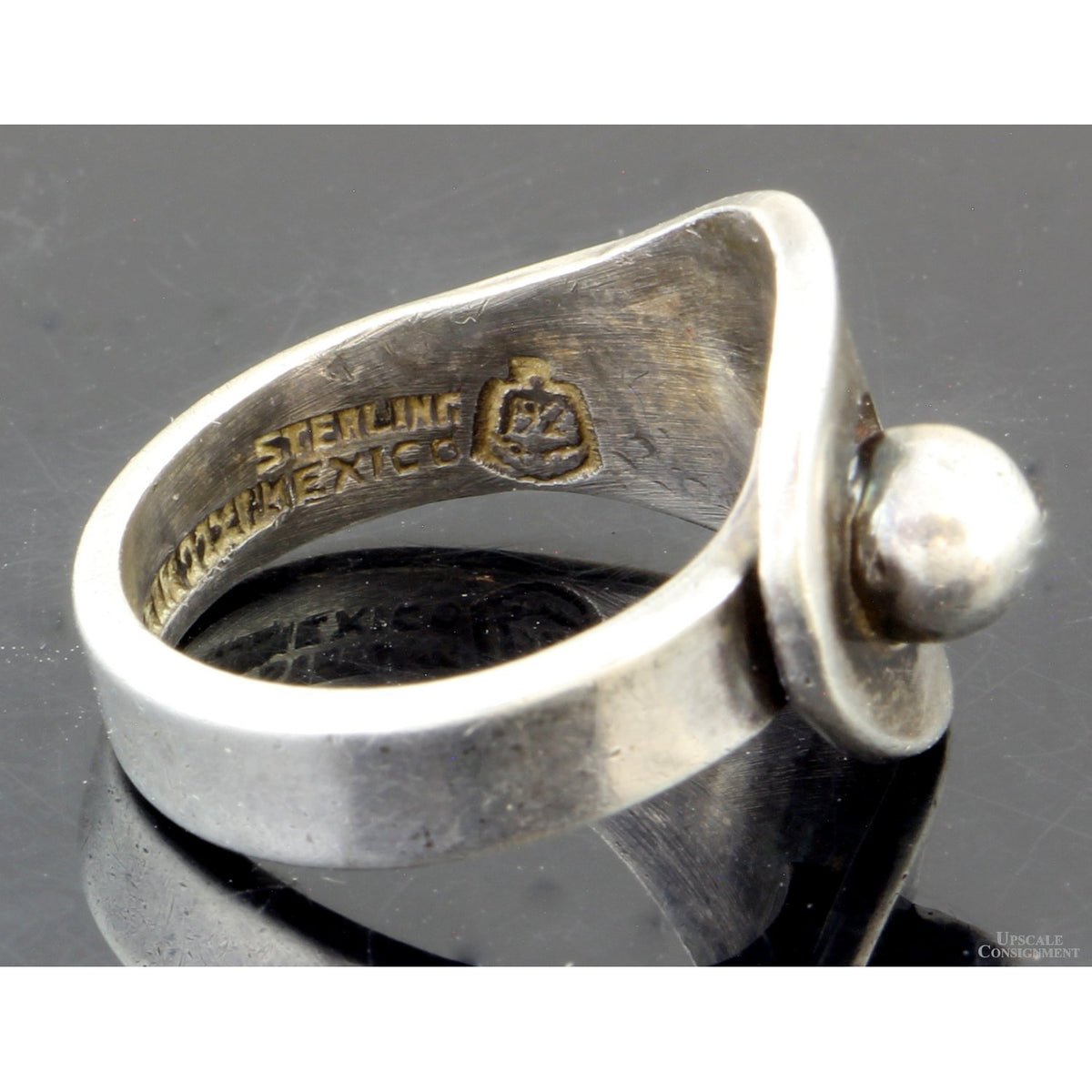 Eagle-Marked Taxco Sterling Silver Modernist Ring