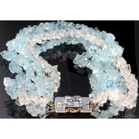 Aquamarine & Goshenite Strand - Opal Inlay Sterling Silver Clasp