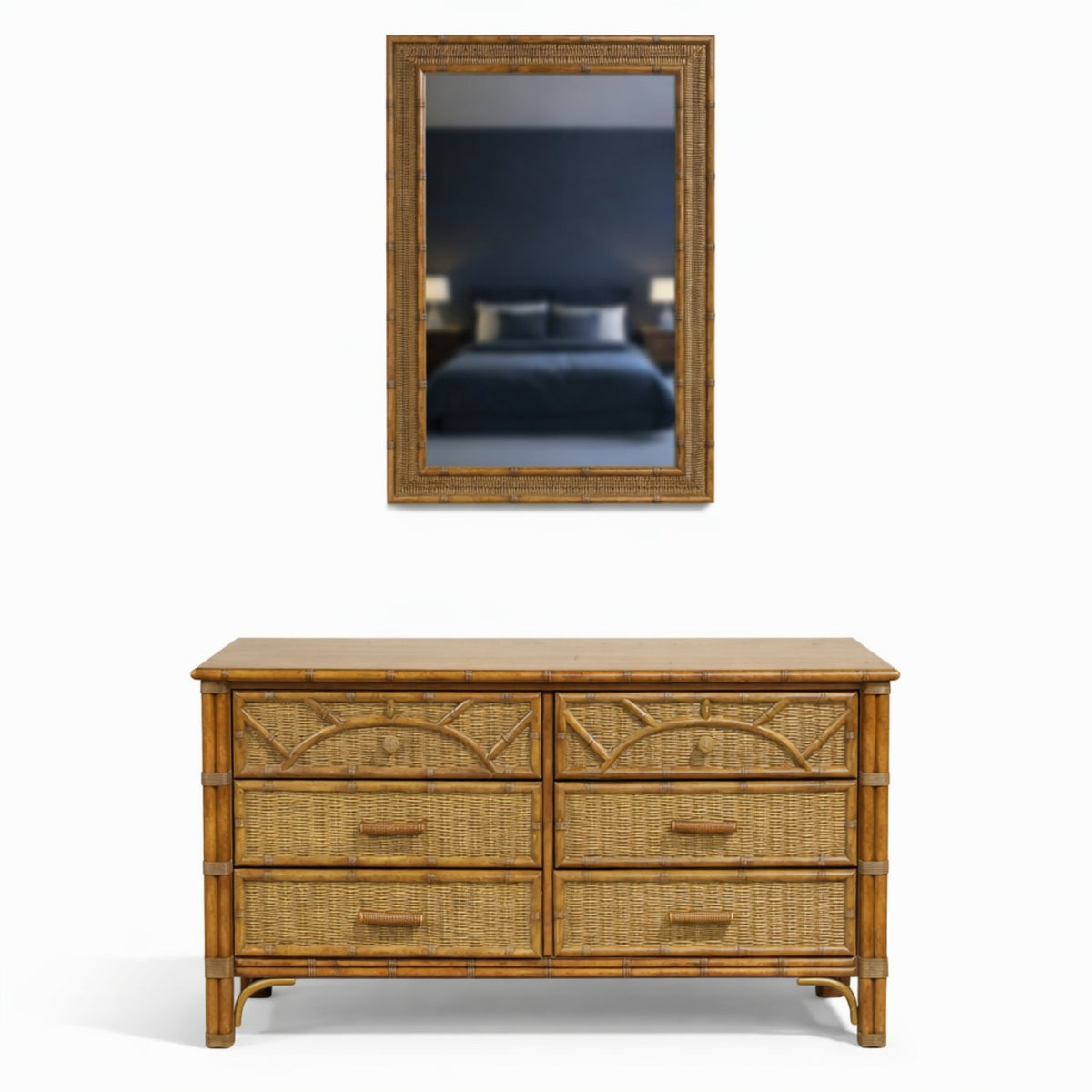 Henry Link Rattan & Bamboo Dresser w/Mirror