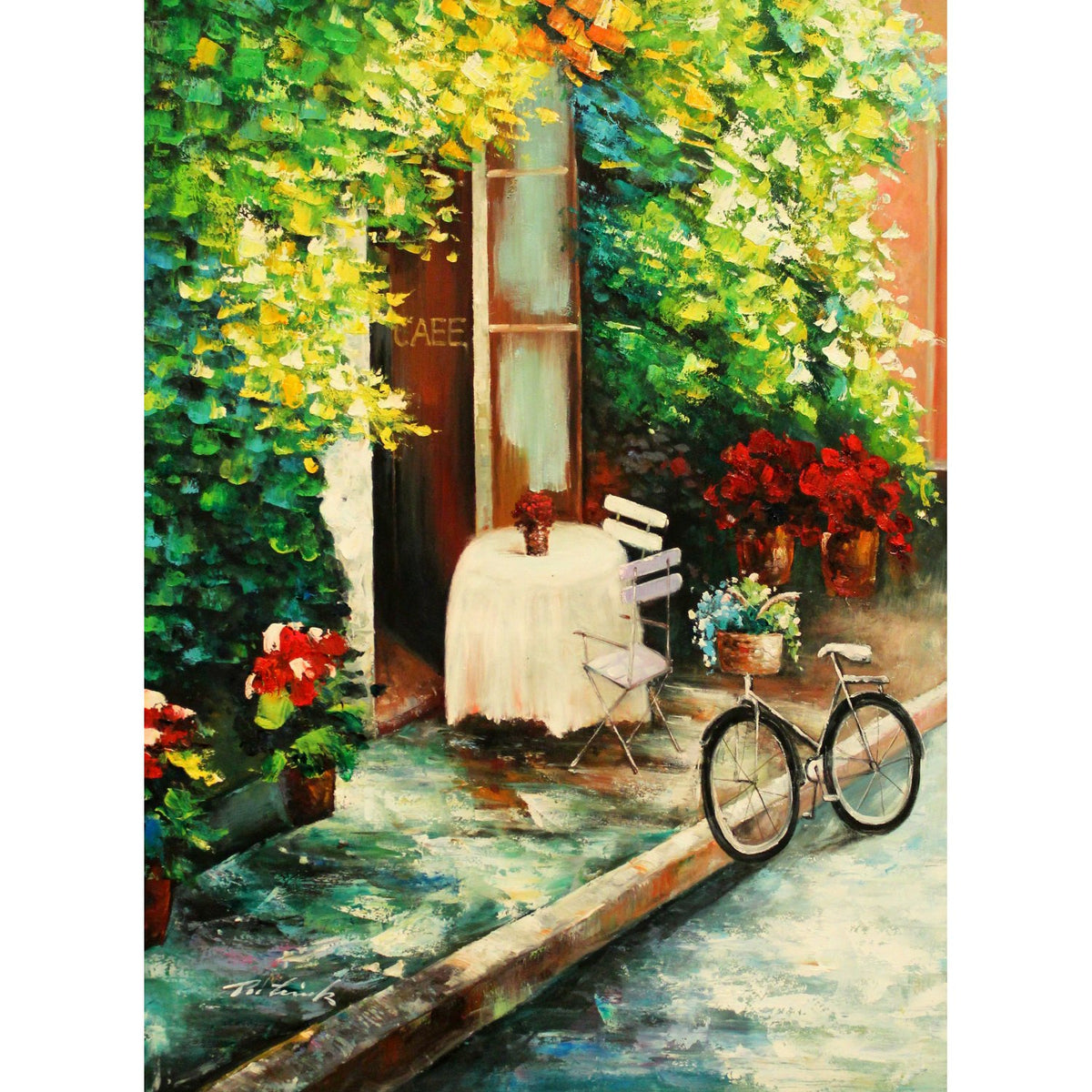 Framed Original Oil European Cafe