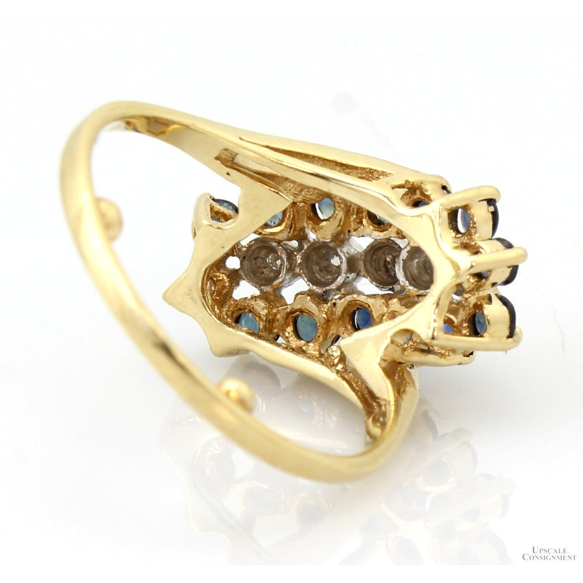 Mid-Century 14K Gold Sapphire & Diamond Three-Row Ring