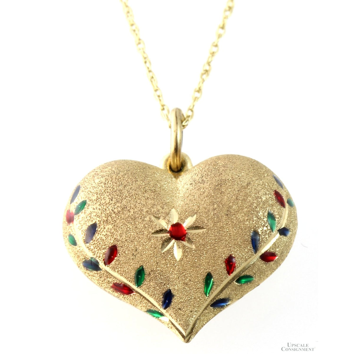 14K Two-Tone Gold Puffy Heart Necklace - Enameled Jewels