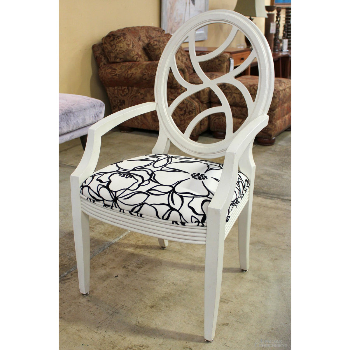 Black & White Floral Oval Back Armchair