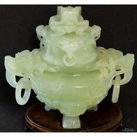 Antique Chinese Carved Serpentine Tripod Incense Burner Censer