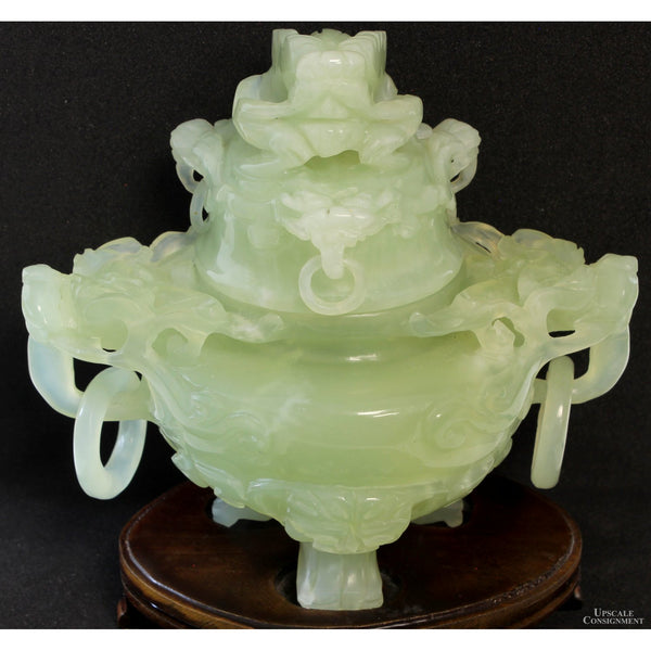 Antique Chinese Carved Serpentine Tripod Incense Burner Censer