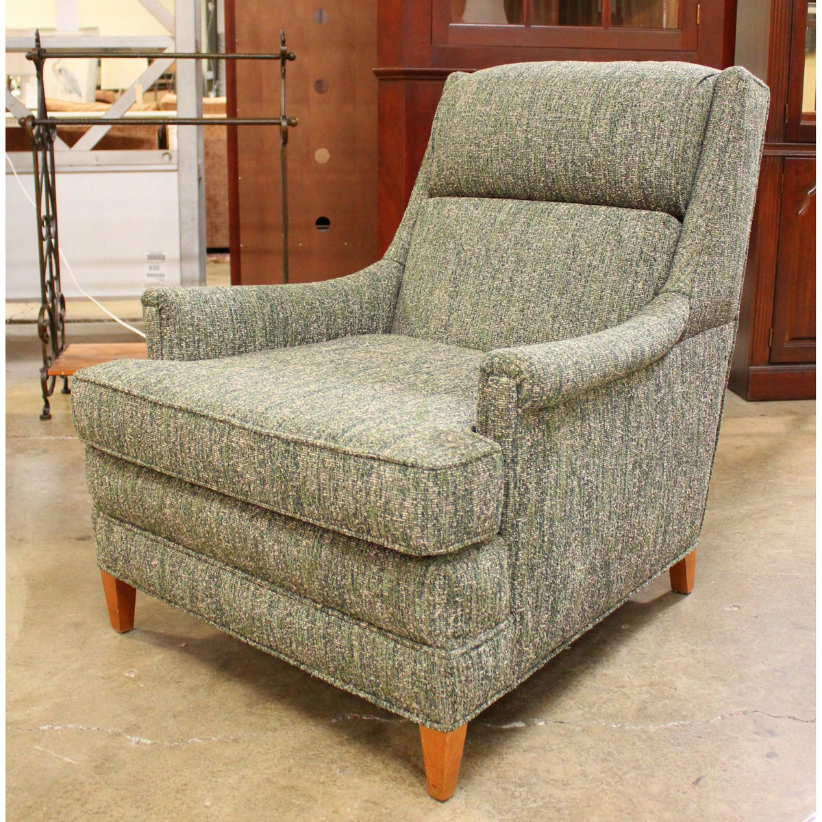 Green Tweed Accent Chair w/Ottoman
