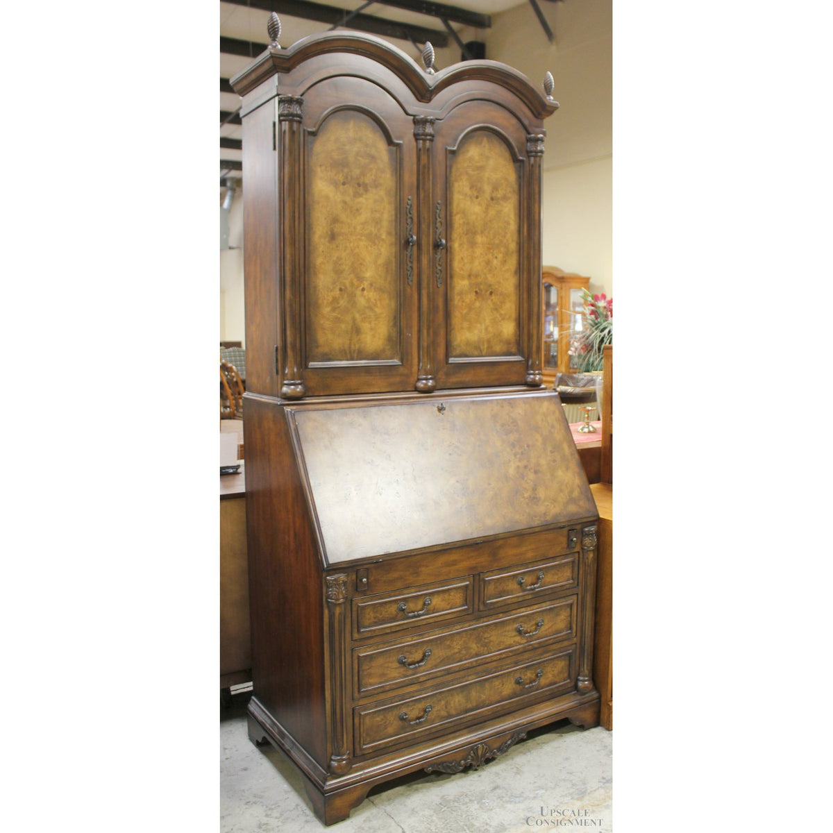 Burlwood Secretary Desk w/Hutch