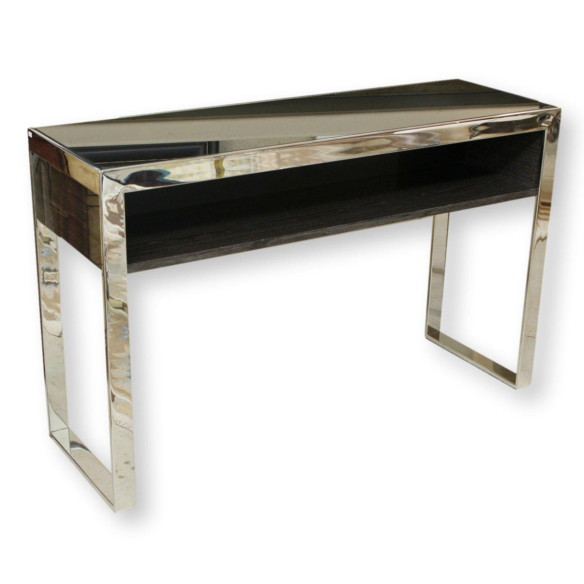 Modern Black Glass & Chrome Console Table