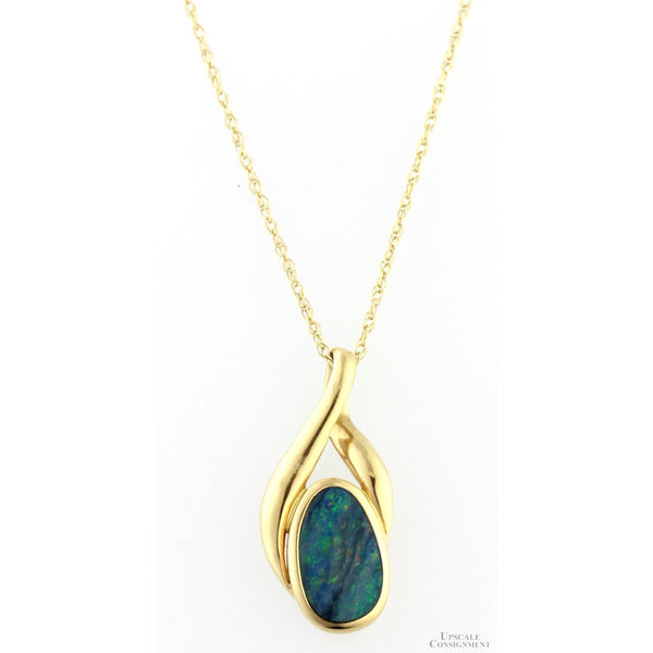 Australian Black Opal Doublet 14K Gold Pendant & Chain