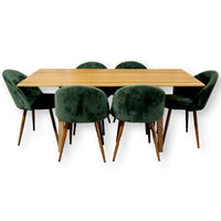Contemporary Dining set w/6 Green Upholstered Chairs