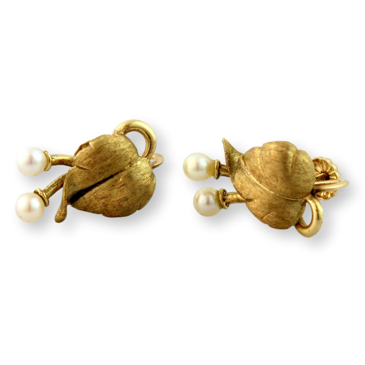 Two-Pearl Mid-Century Screwback Earrings 14K Two-Tone Finish Gold
