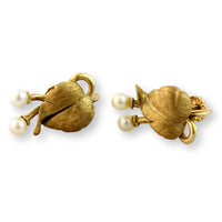 Two-Pearl Mid-Century Screwback Earrings 14K Two-Tone Finish Gold